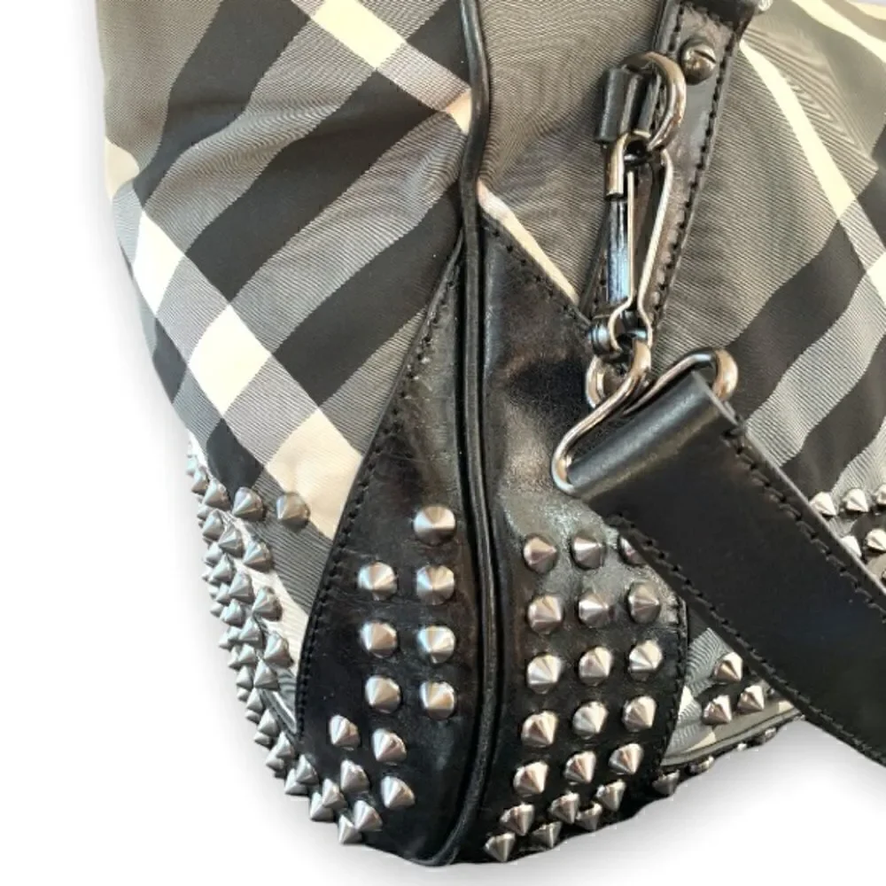 BURBERRY Nylon Beat Check Studded Medium Edenham Satchel Black